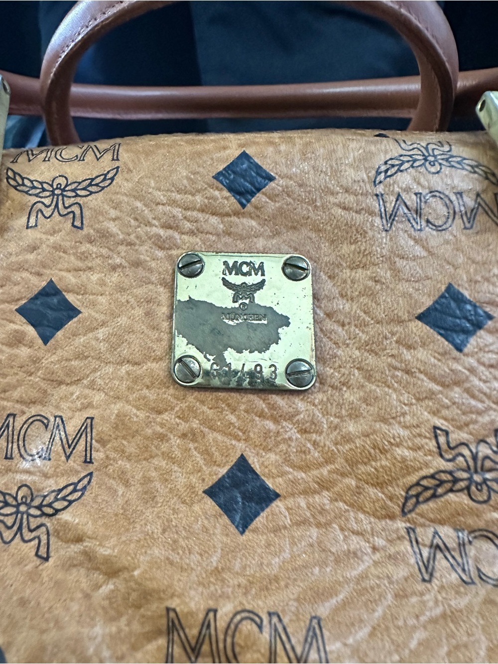 MCM Cognac Coated Canvas Monogram Satchel with Gold Hardware - Picture 4 of 6